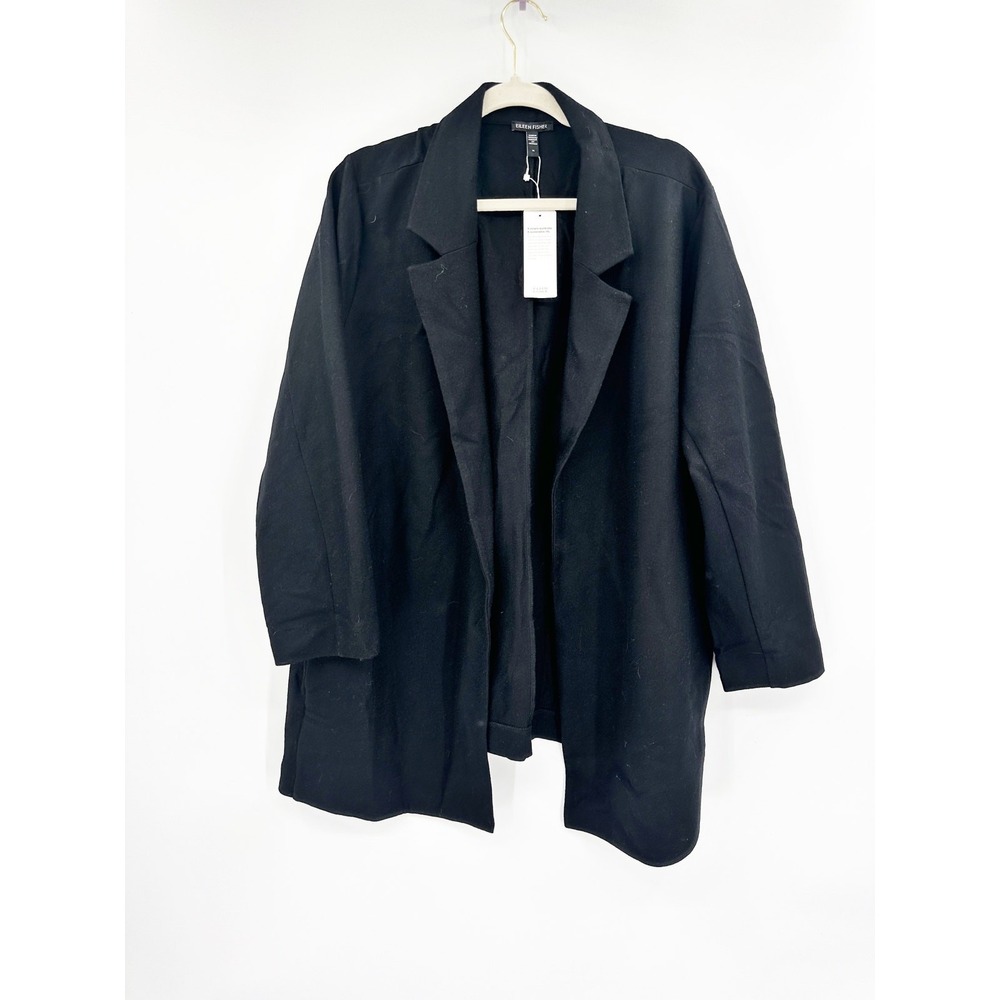 Eileen Fisher Open Front Wool Blazer in Black 1X NWT